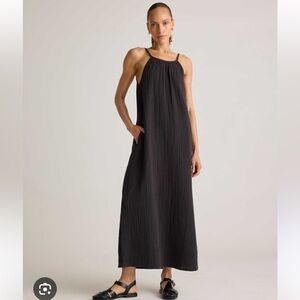 NWT Quince 100% Organic Cotton Gauze Sleeveless Maxi Dress - Black Size Small